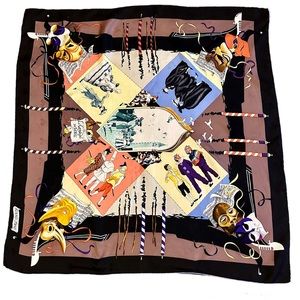 1990s Vintage Hermès Le Carnaval De Venise Music City Scene Silk Large Scarf